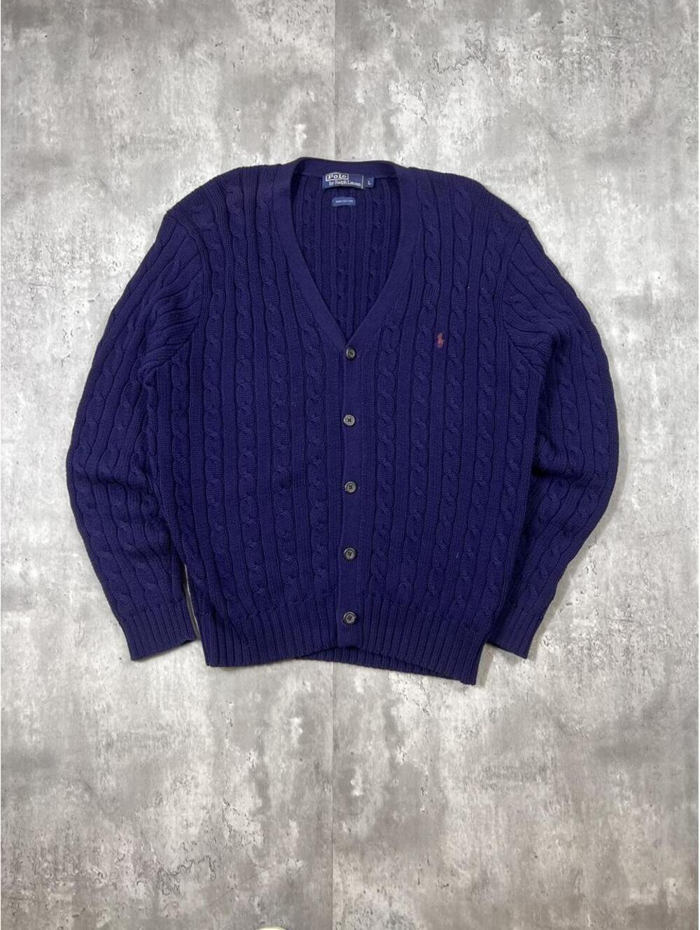 Polo Ralph Lauren Cable Knit Cardigan Navy Cotton Sweater